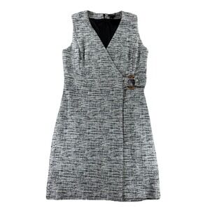 Ann Taylor 10 Gray Black Textured Knit‎ Sleeveless Belted Sheath Dress Career